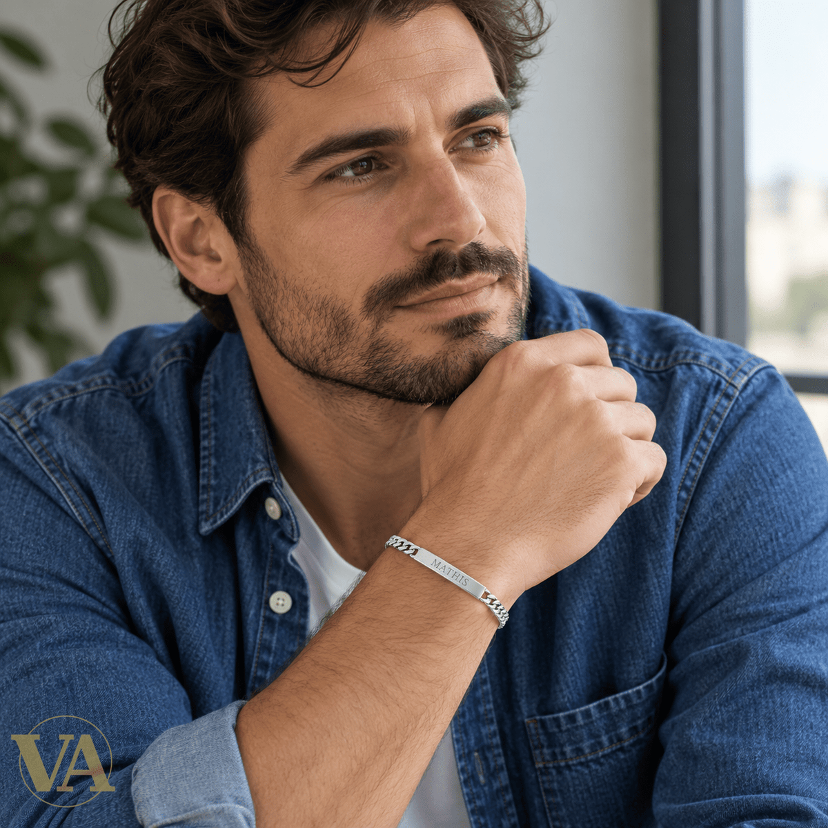 Bracelet identité homme argent 925 rhodié à graver — Maille classique, 20 cm - Argent 925 - Vindicta