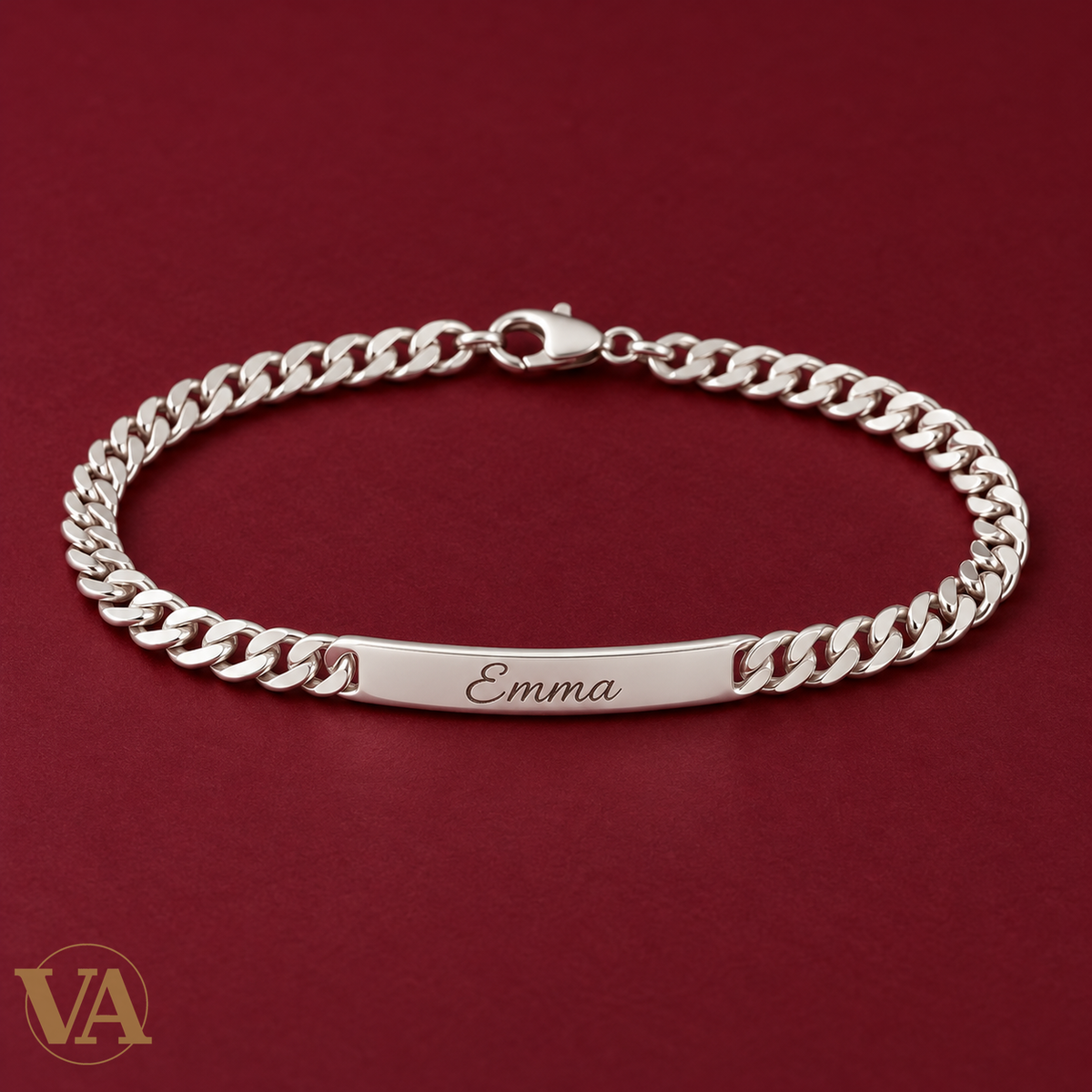 Gourmette argent 925 maille 5 mm en rond, exemple gravé Emma