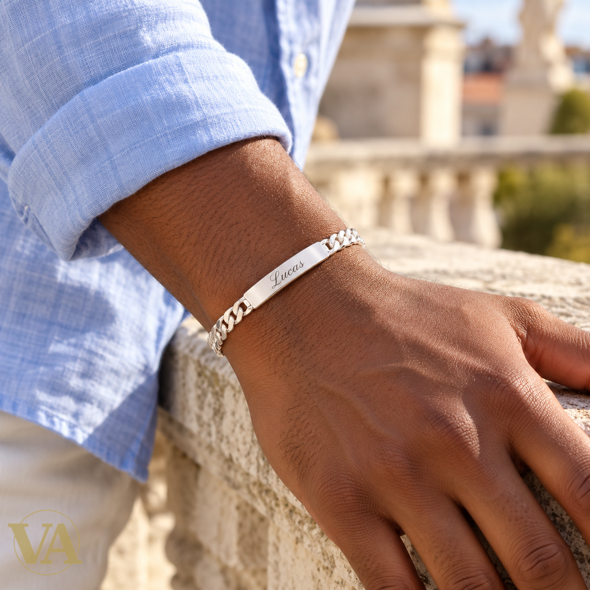 Bracelet argent 925 porté, exemple de prénom gravé