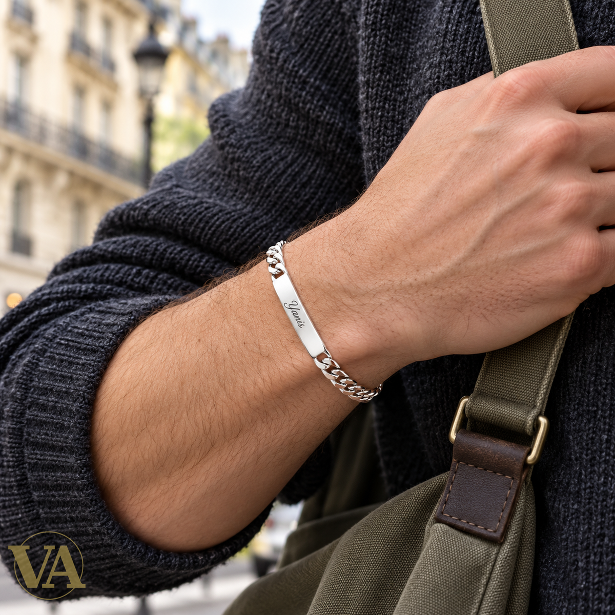 Bracelet argent 925 porté, exemple de prénom gravé