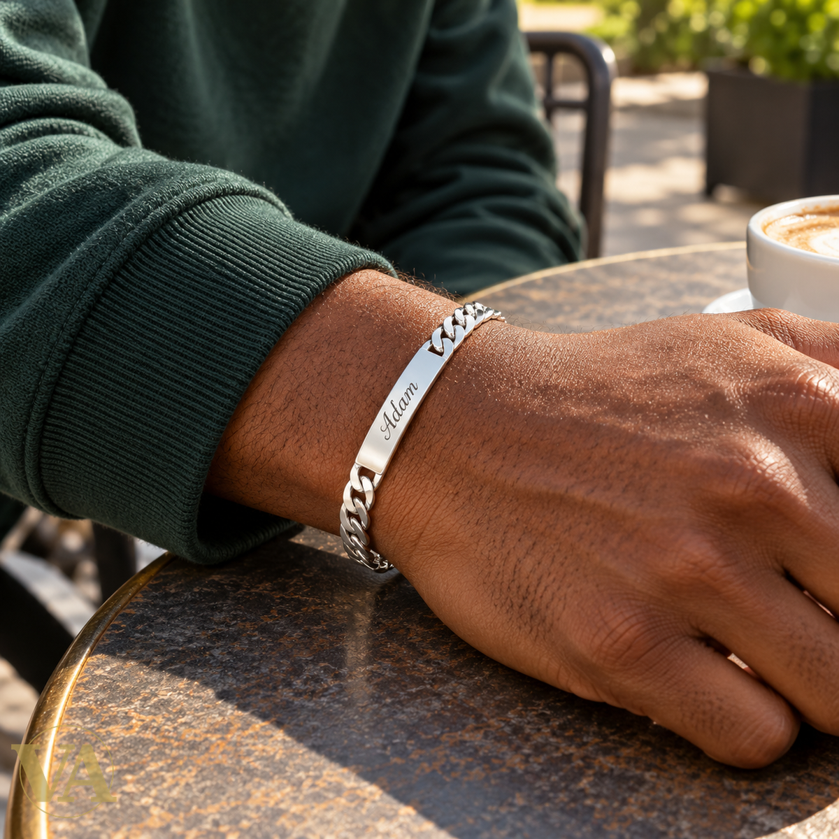 Bracelet argent 925 porté, exemple de prénom gravé