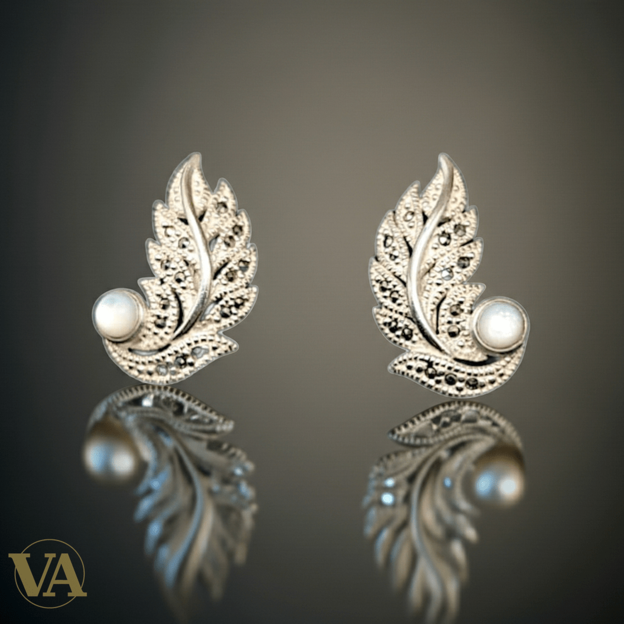 Boucles d'Oreilles Femme Argent 925 Pierre de Lune et Marcassite - Argent 925 - Vindicta
