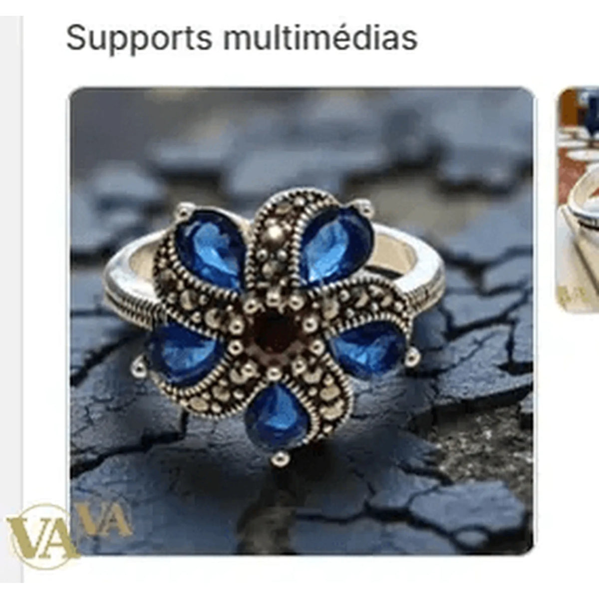 Bague Femme Argent 925 Fleur Bleue & Marcassites