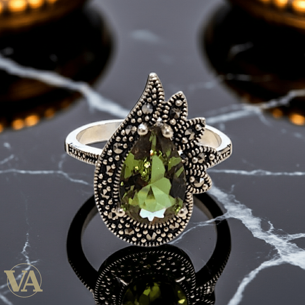 Bague Femme Argent 925 & Sultanite Goutte – Sertie de Marcassites - Argent 925 - Vindicta