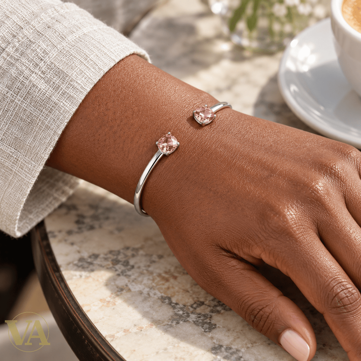 Jonc Femme Argent 925 Rhodié — Duo de Pierres Roses - Argent 925 - Vindicta