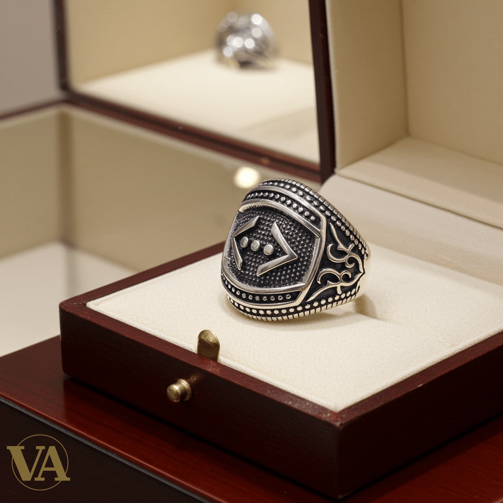 Bague homme argent 925 sceau rond motif géométrique - Argent 925 - Vindicta