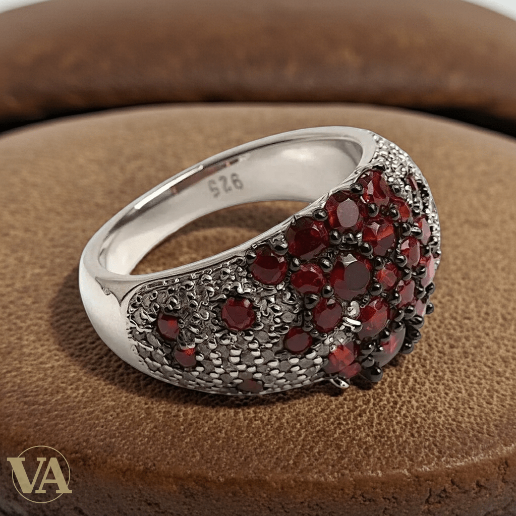 Bague Femme argent 925 pavée de cristaux rouges - Argent 925 - Vindicta