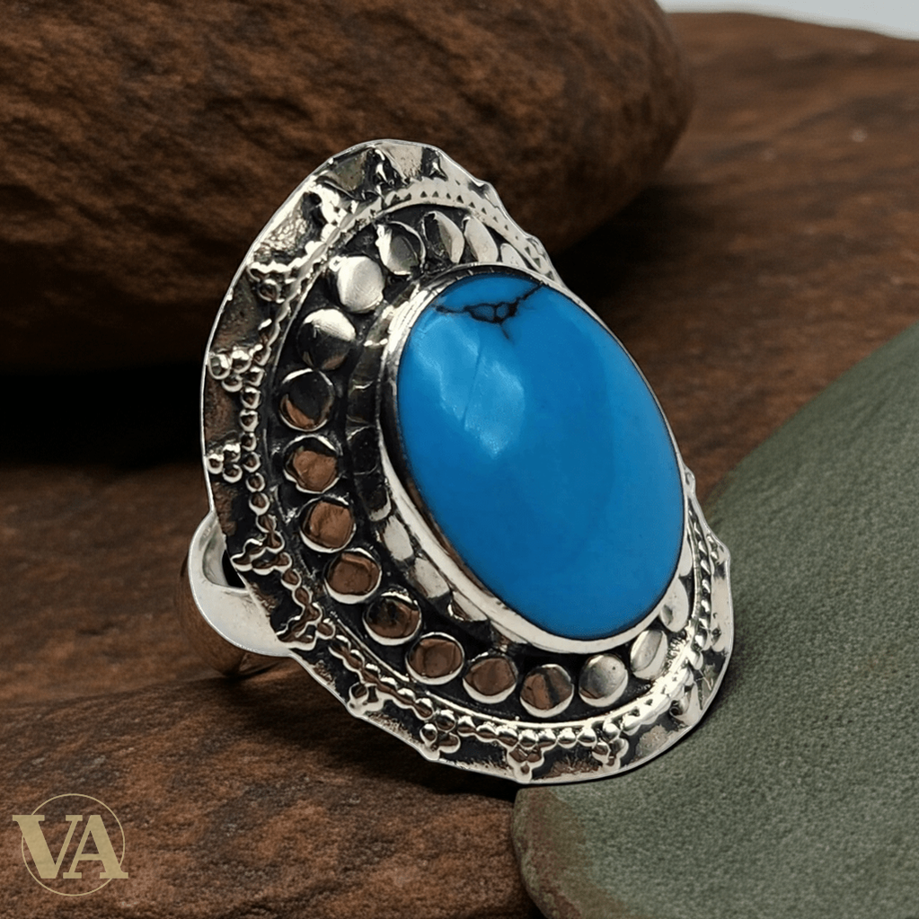 Bague Femme Argent 925 – Cabochon Turquoise Bohème Chic - Argent 925 - Vindicta