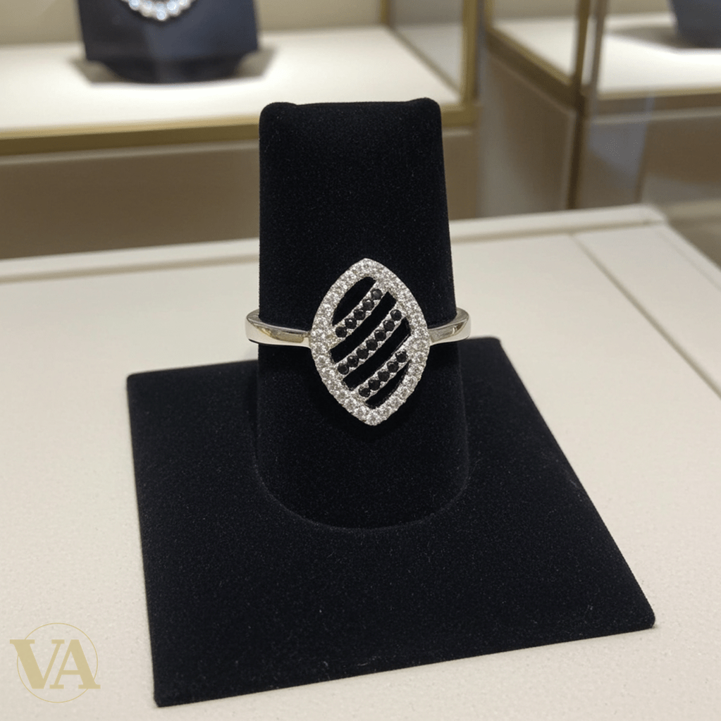Bague Femme argent 925 losange zircons noirs et blancs - Argent 925 - Vindicta