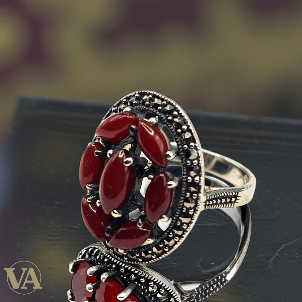 Bague Femme argent 925 cornaline rouge - Argent 925 - Vindicta