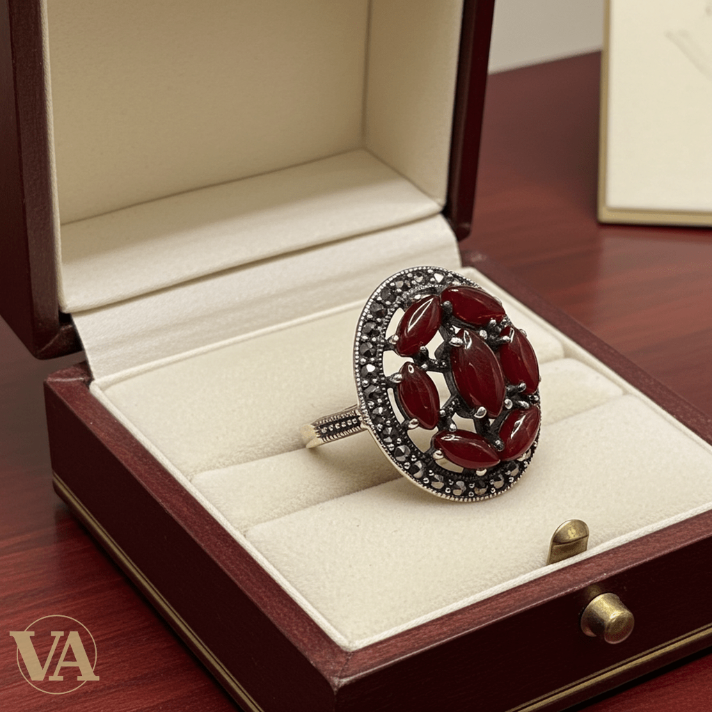 Bague Femme argent 925 cornaline rouge - Argent 925 - Vindicta