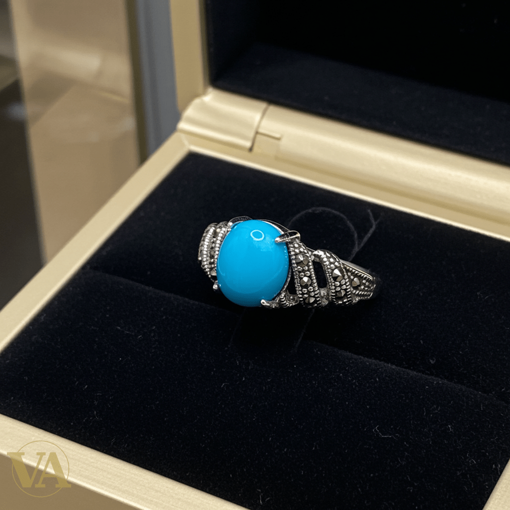 Bague femme turquoise & marcassite en argent 925 - Argent 925 - Vindicta