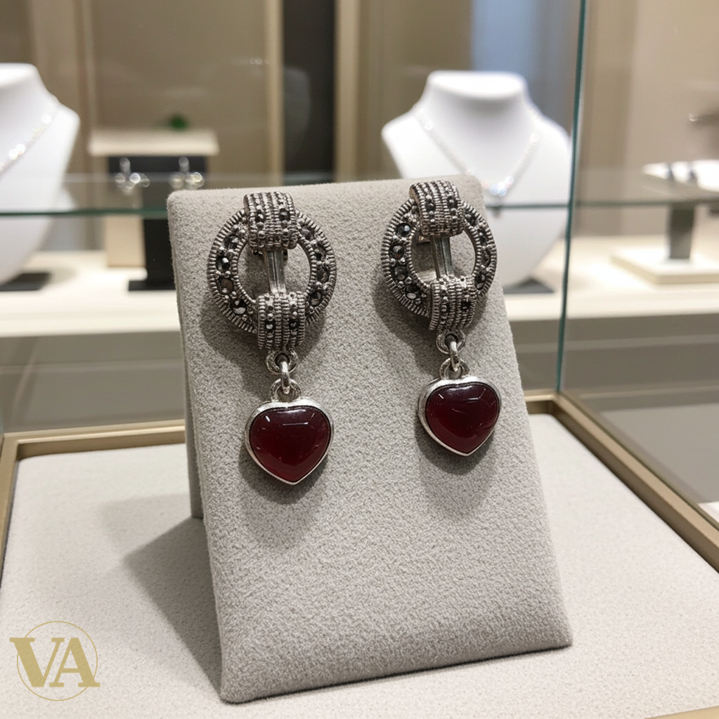 Boucles d'Oreilles Femme Argent 925 Cornaline et Marcassite-Vindicta : Bijoux Argent 925 Massif, Luxe et Héritage