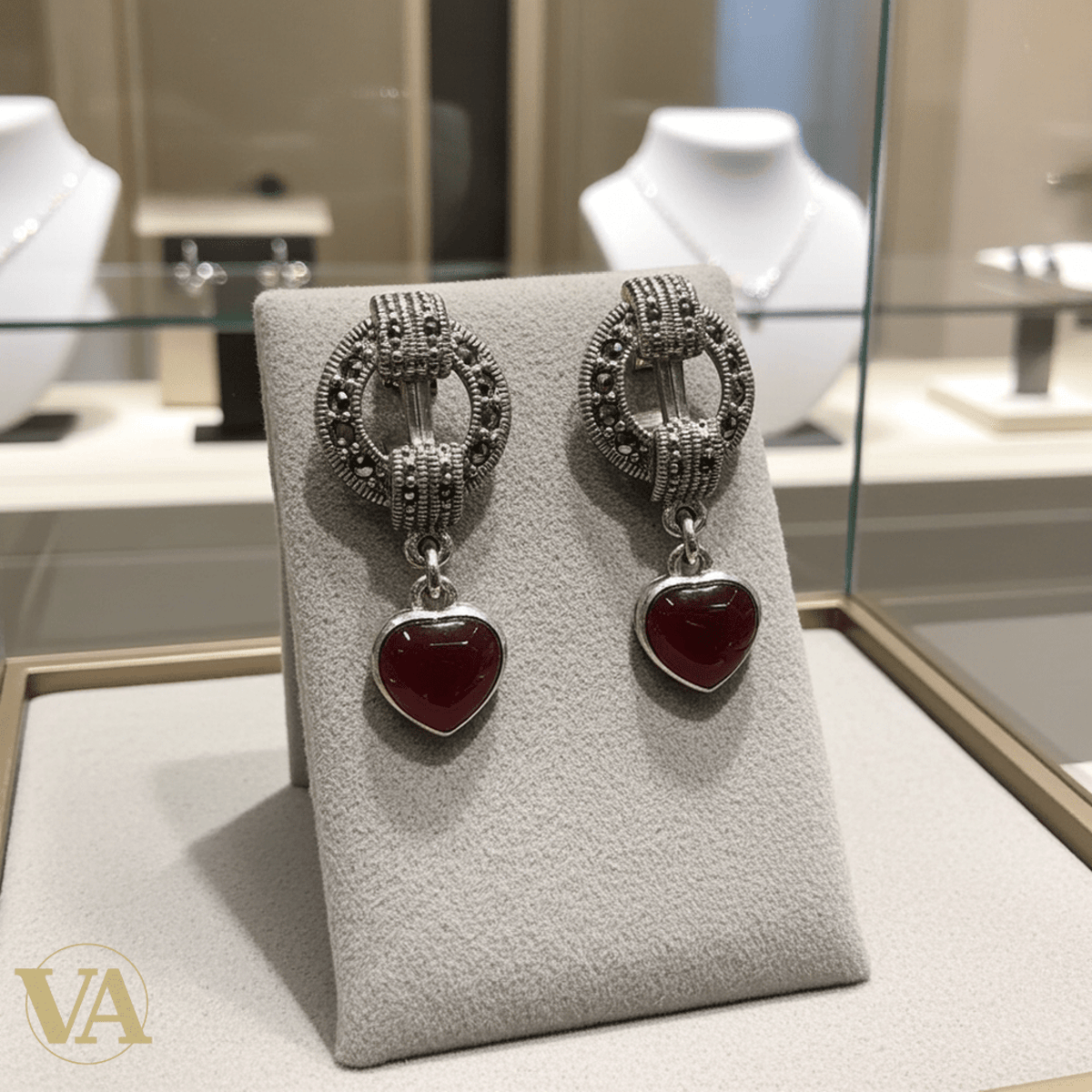 Boucles d'Oreilles Femme Argent 925 Cornaline et Marcassite
