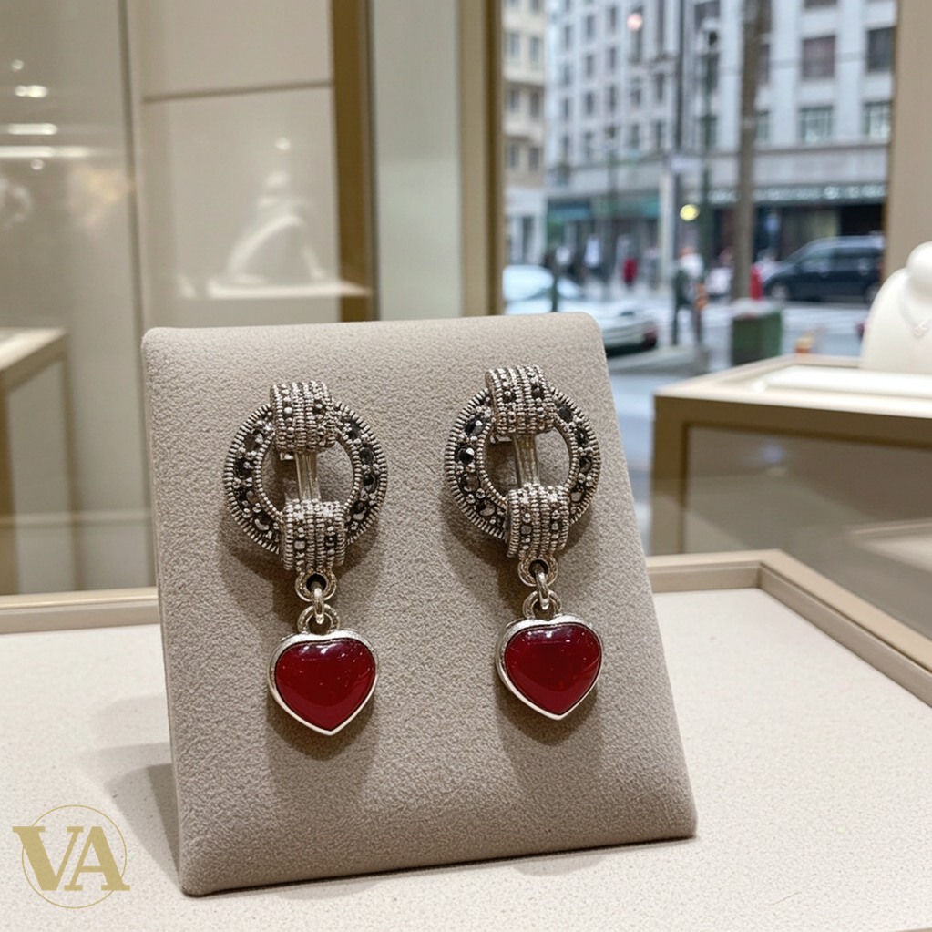 Boucles d'Oreilles Femme Argent 925 Cornaline et Marcassite-Vindicta : Bijoux Argent 925 Massif, Luxe et Héritage