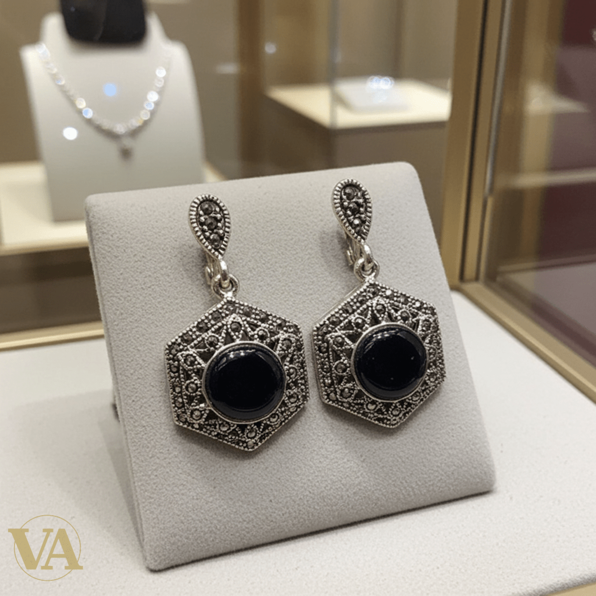 Boucles d'Oreilles Femme Argent 925 Onyx et Marcassite Art Déco-Vindicta : Bijoux Argent 925 Massif, Luxe et Héritage