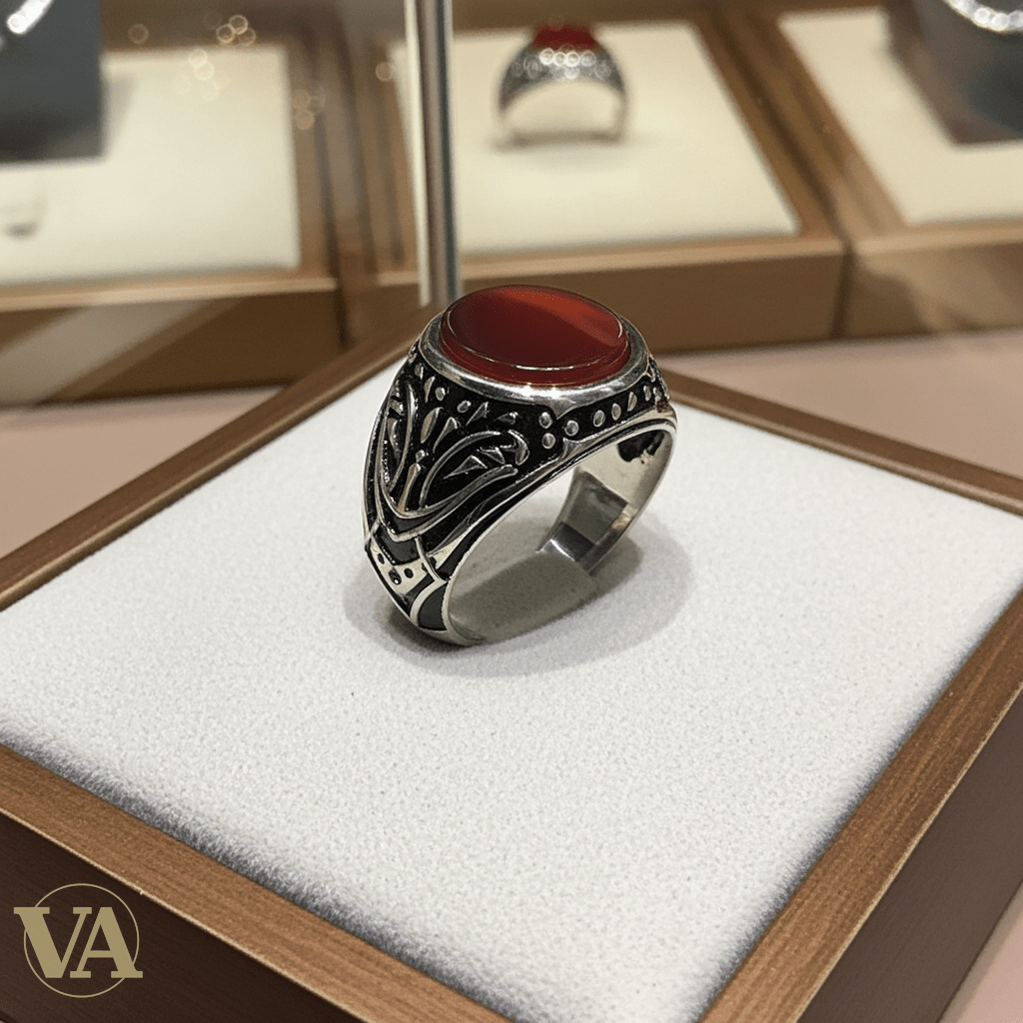 Chevalière Homme Argent 925 Cornaline Ovale Volutes Ajourées - Argent 925 - Vindicta