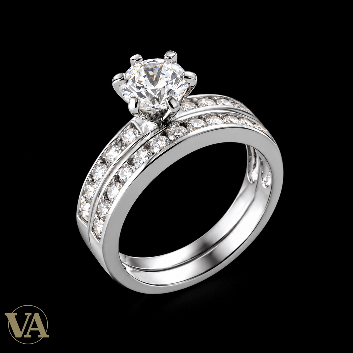 Bague Femme Argent 925 Rhodié – Solitaire et Double Bande Pavée - Argent 925 - Vindicta