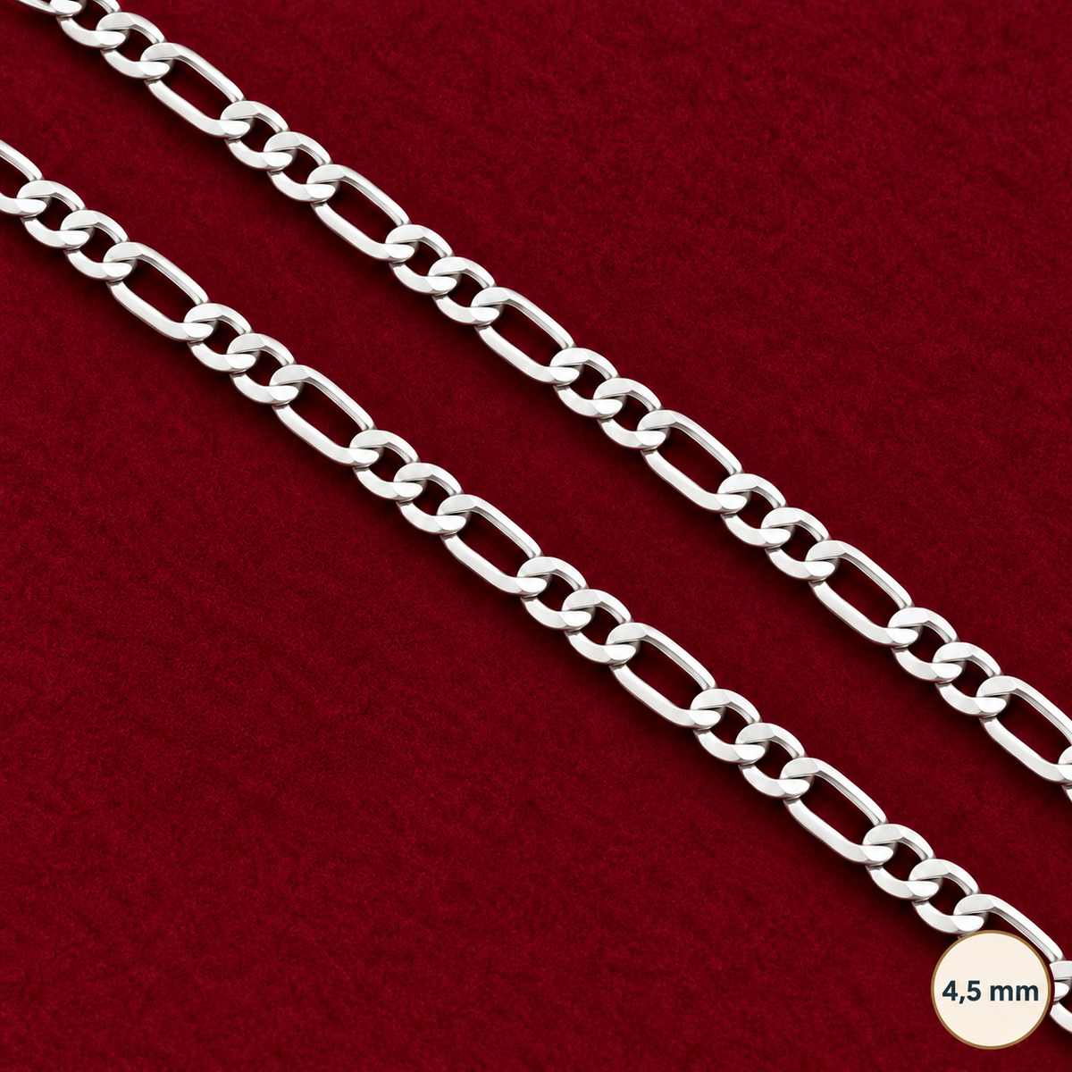 Chaîne Homme Argent 925 – Figaro 1+2 Diamantée 4,5 mm - Argent 925 - Vindicta