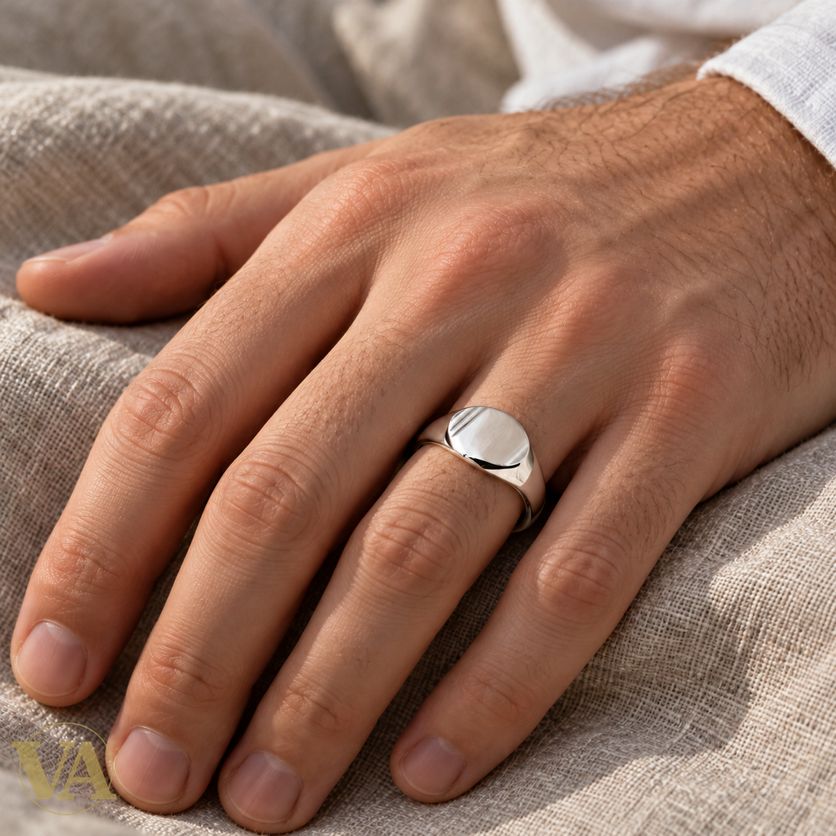 Chevalière Homme Argent 925 Rhodié – Ovale Poli et Doubles Rainures — white