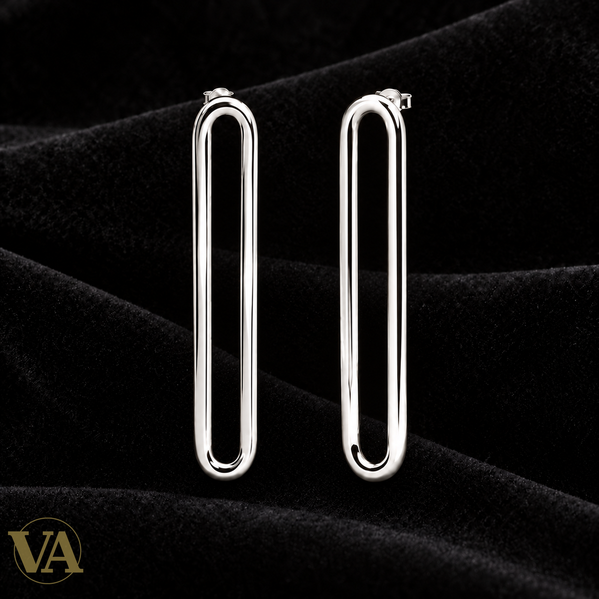 Boucles longs ovales en argent 925 rhodié — vue de la paire
