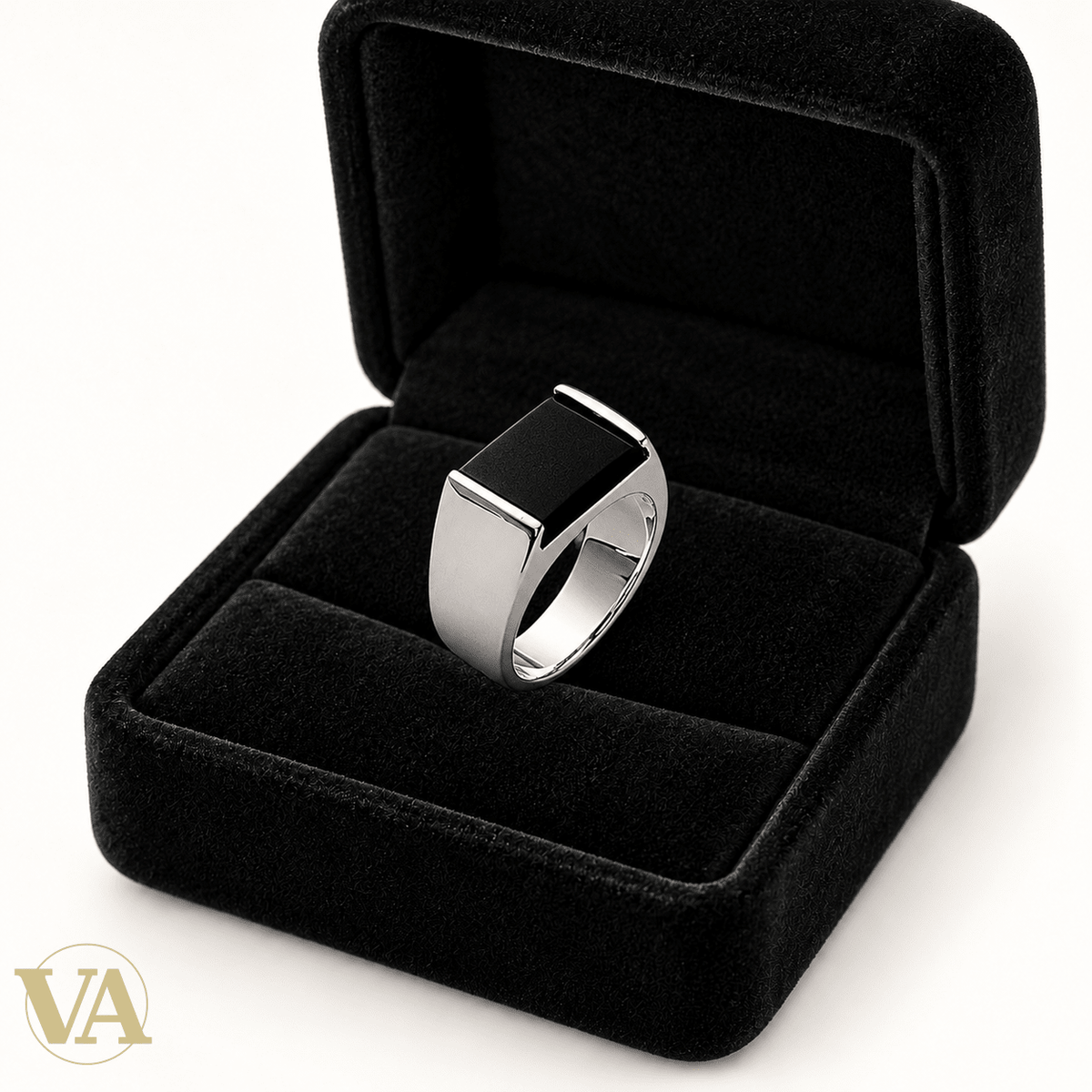Chevalière homme argent 925 rhodié — Rectangle noir - Argent 925 - Vindicta