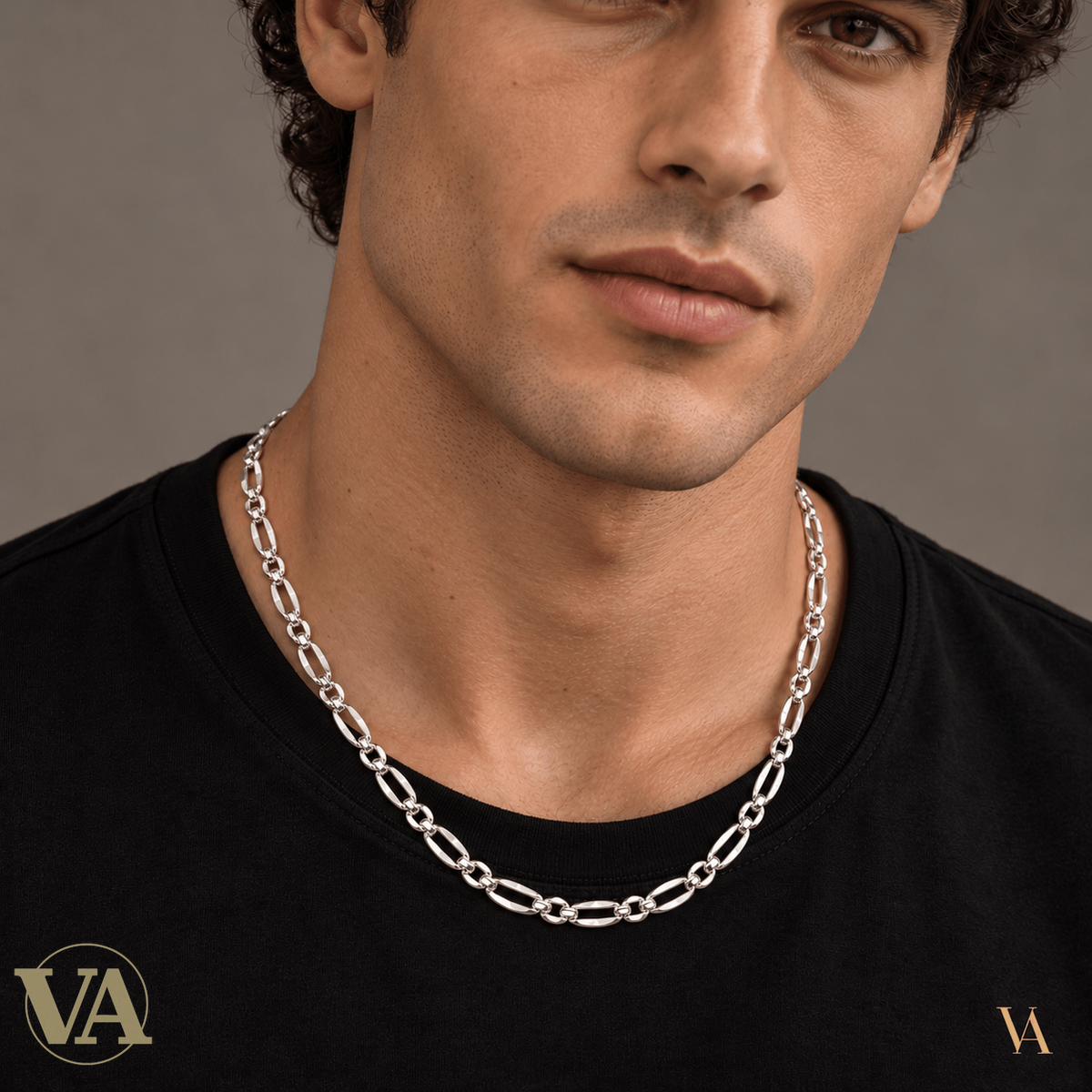 Chaîne Homme Argent 925 – Figaro 1+1 diamantée 4 faces Rhodiée 3 mm - Argent 925 - Vindicta