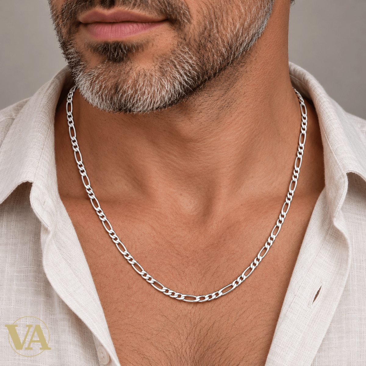 Chaîne Homme Argent 925 – Figaro 1+2 diamantée 4 faces Rhodiée 4 mm - Argent 925 - Vindicta