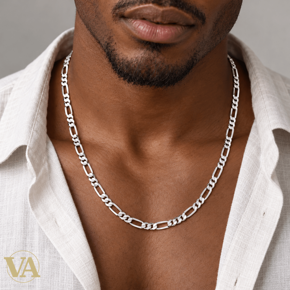 Chaîne Homme Argent 925 – Figaro 1+3 diamantée 4 faces Rhodiée 5 mm - Argent 925 - Vindicta