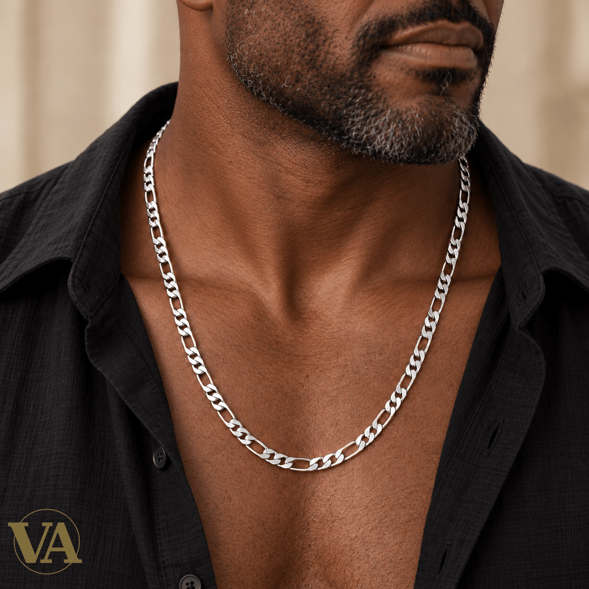 Chaîne Homme Argent 925 – Figaro 1+3 diamantée Rhodiée 6 mm - Argent 925 - Vindicta
