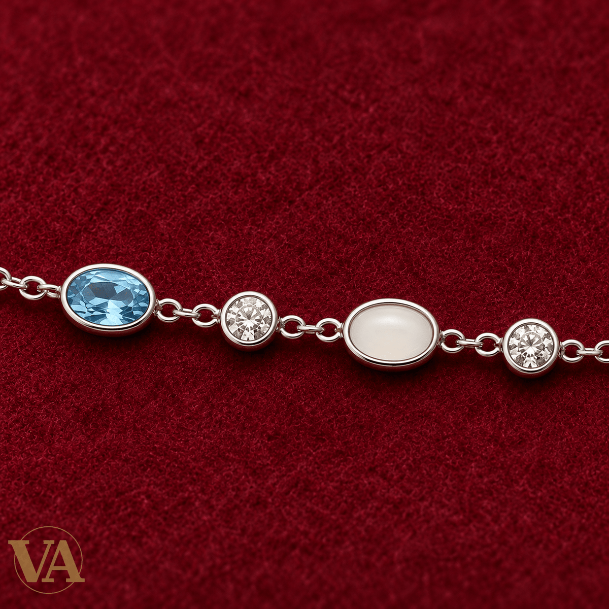 Bracelet aux motifs bleus et blancs et zirconiums en argent 925 rhodié - Argent 925 - Vindicta