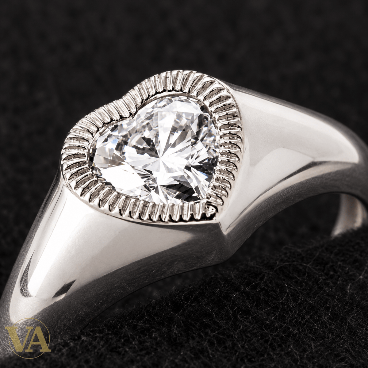 Bague cœur lumineux et contour strié en argent 925 rhodié - Argent 925 - Vindicta