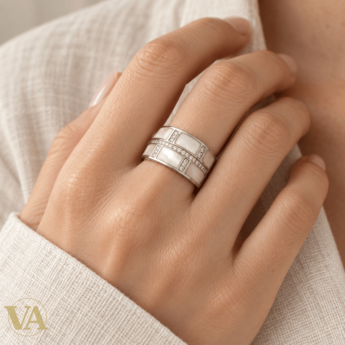 Bague Femme Argent 925 Rhodié — Mosaïque de Nacre - Argent 925 - Vindicta