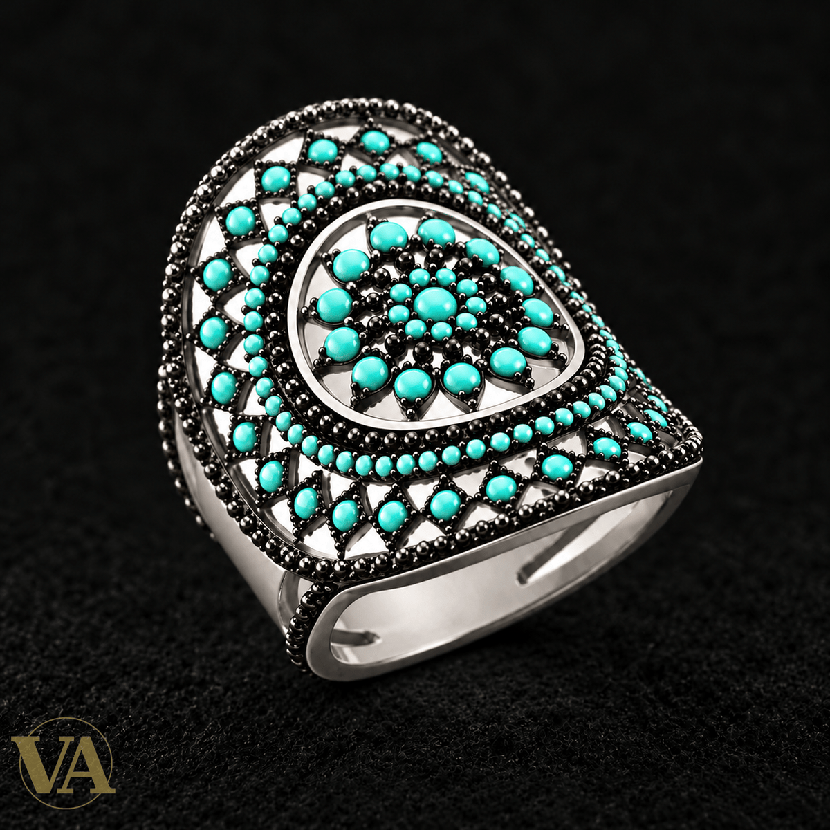 Bague Femme Argent 925 Rhodié — Dôme Ajouré Bleu-Vert - Argent 925 - Vindicta