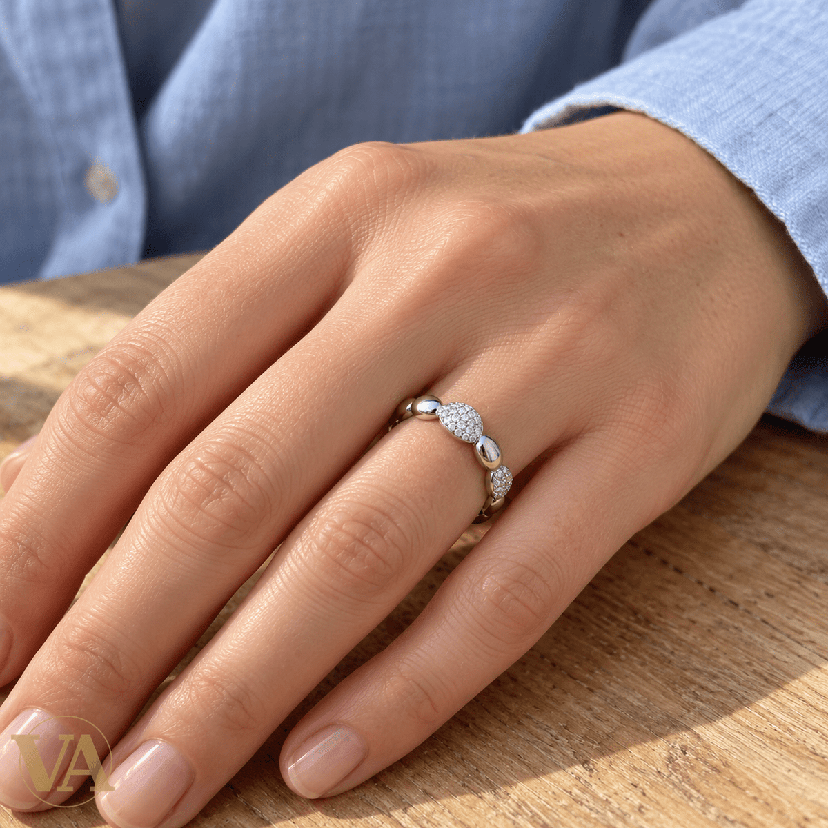 Bague ovales polis et pavés en argent 925 rhodié - Argent 925 - Vindicta