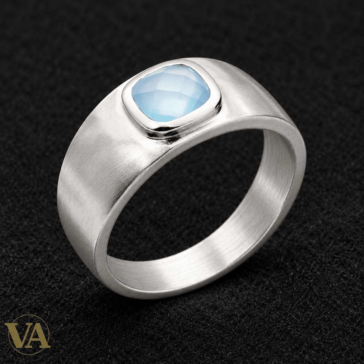 Bague Femme Argent 925 Rhodié — Agate Bleu Ciel Facettée - Argent 925 - Vindicta