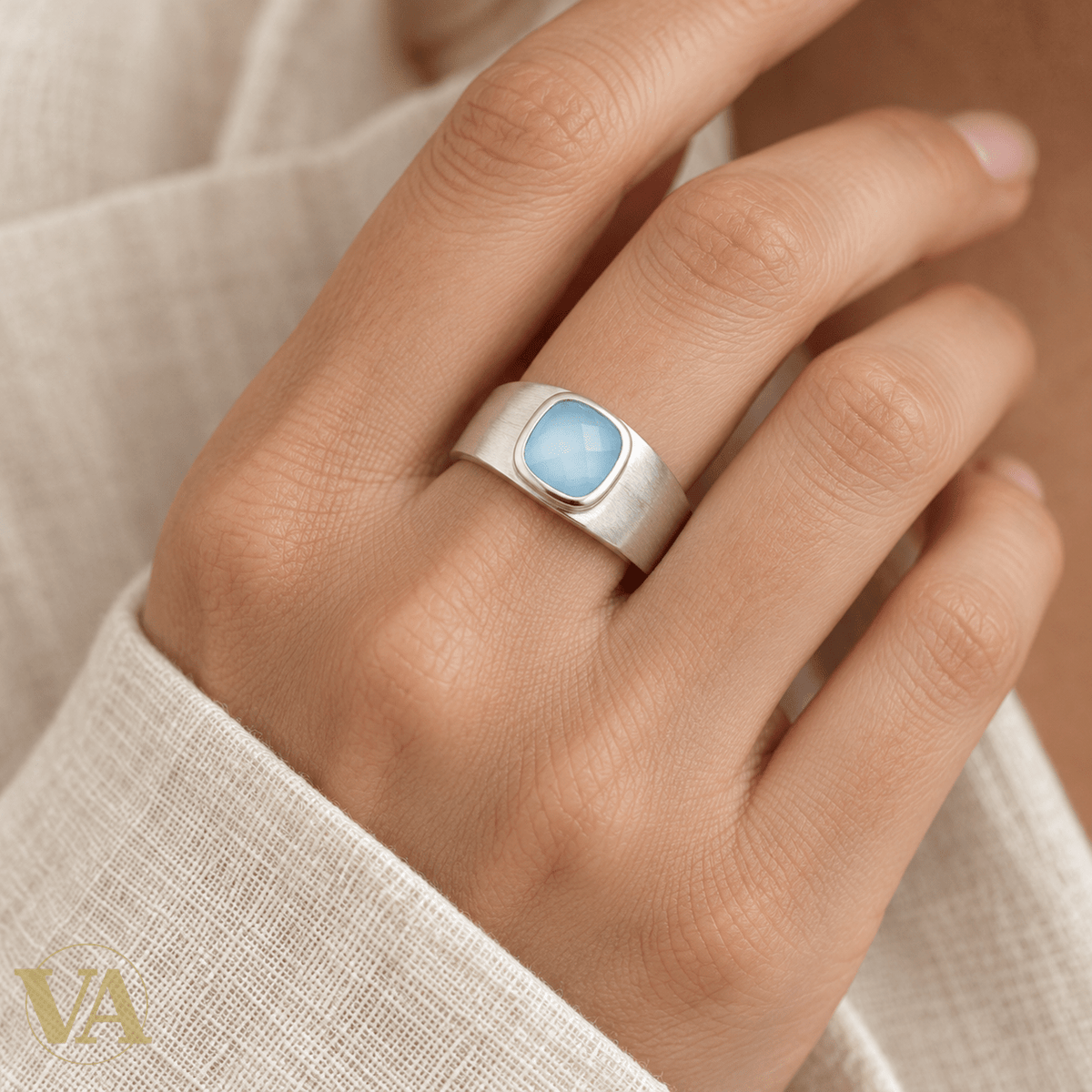 Bague Femme Argent 925 Rhodié — Agate Bleu Ciel Facettée - Argent 925 - Vindicta