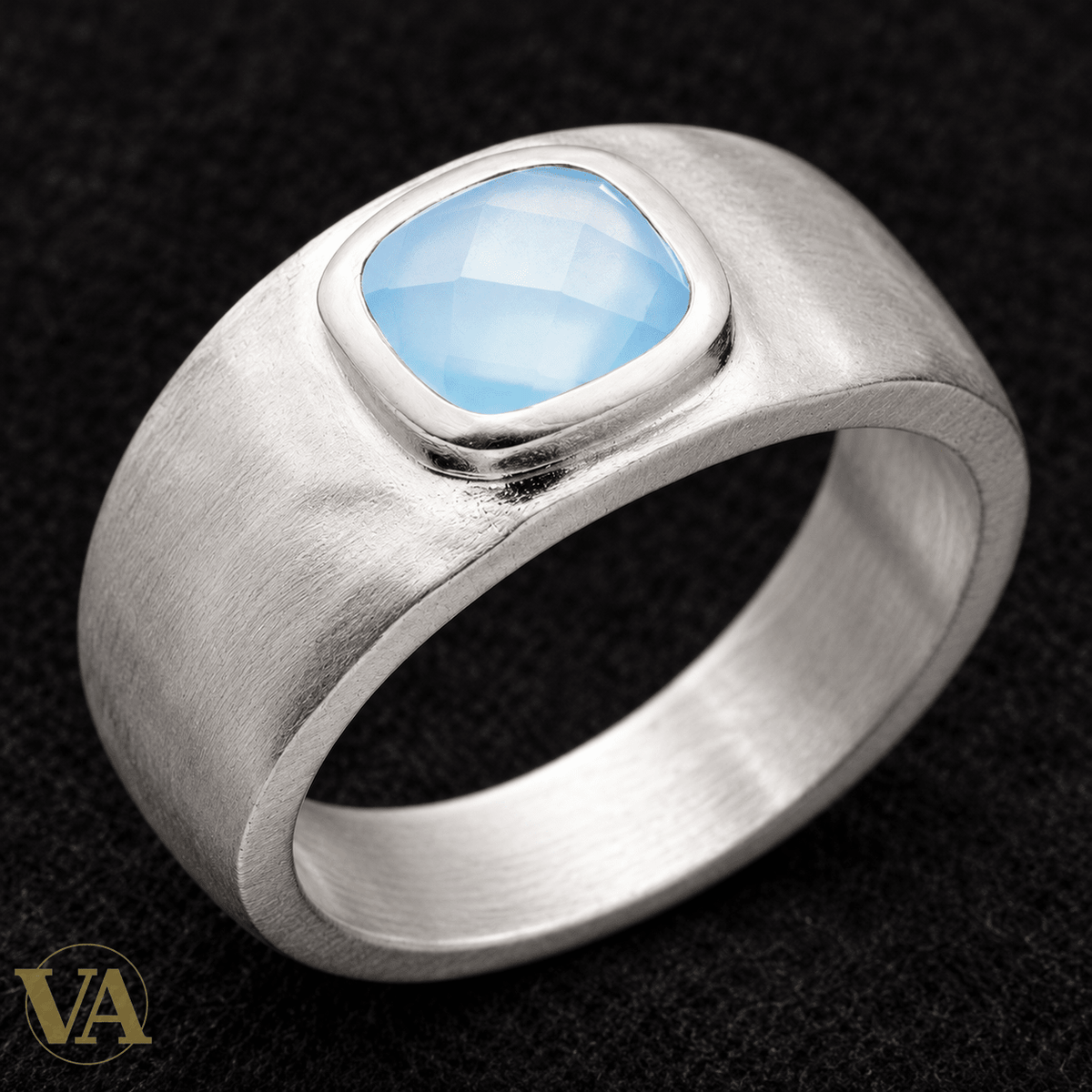 Bague Femme Argent 925 Rhodié — Agate Bleu Ciel Facettée - Argent 925 - Vindicta