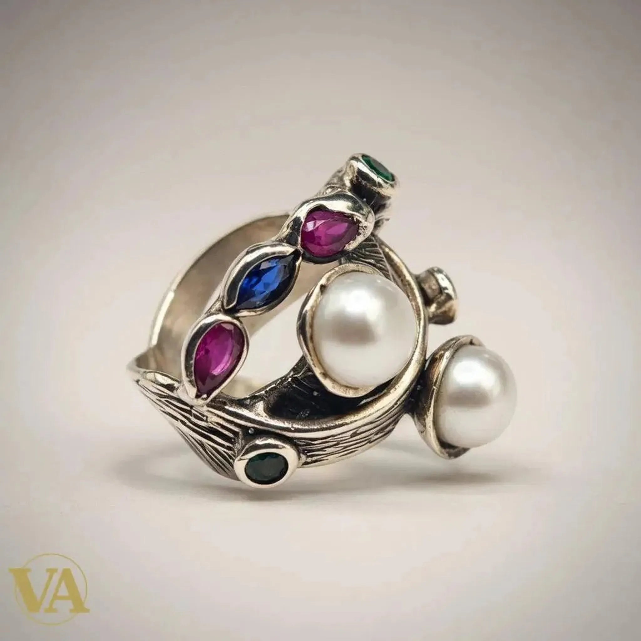 Bague Femme argent 925 perles et pierres colorées - Argent 925 - Vindicta