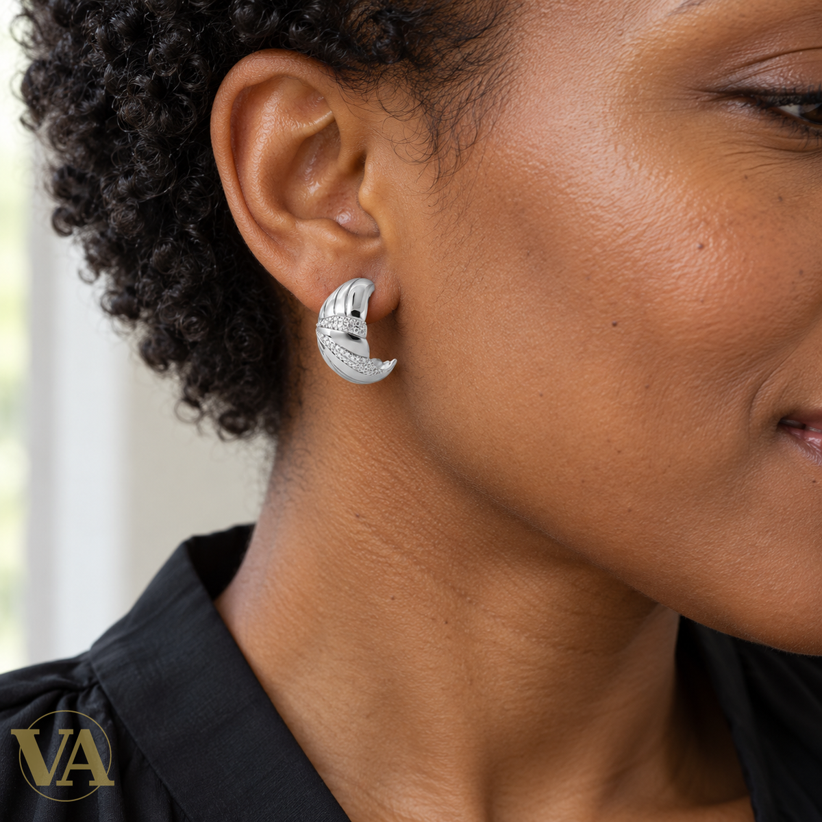 Boucles d’oreilles argent 925 rhodié — second porté en gros plan