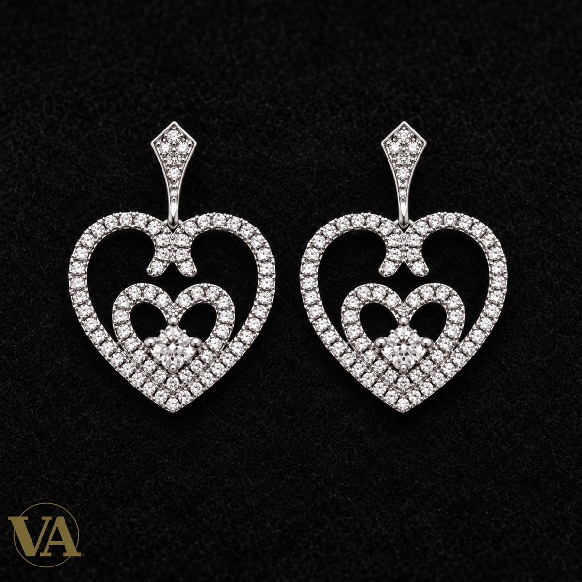 Boucles d’oreilles Femme Argent 925 Rhodié — Doubles cœurs ajourés - Argent 925 - Vindicta