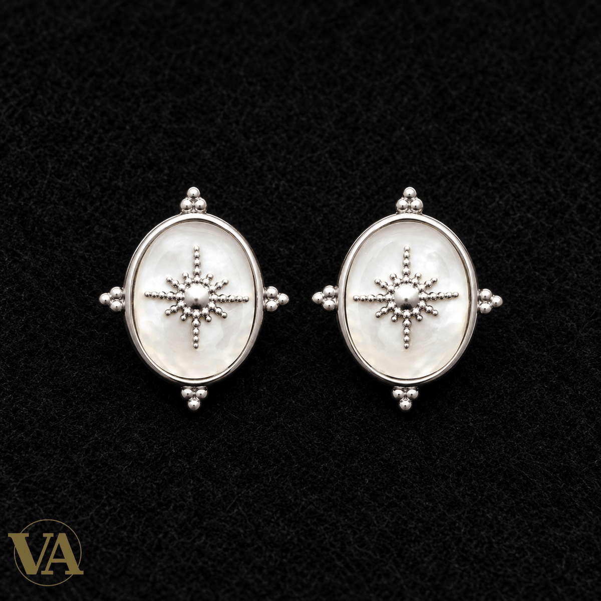 Boucles d’oreilles Femme Argent 925 Rhodié — Ovales de nacre à étoile perlée - Argent 925 - Vindicta