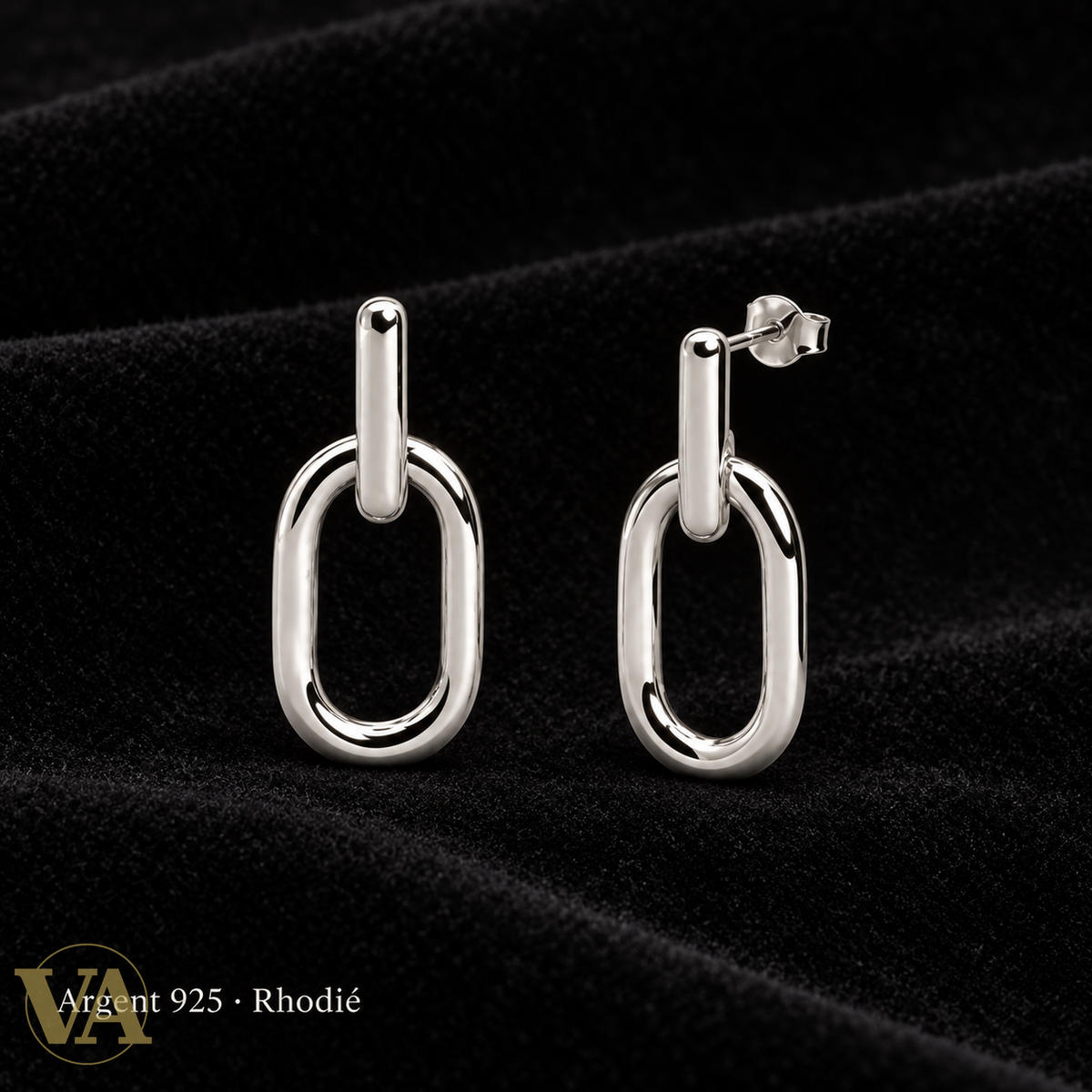 Maillons ovales et barrettes en argent 925 rhodié — vue de la paire