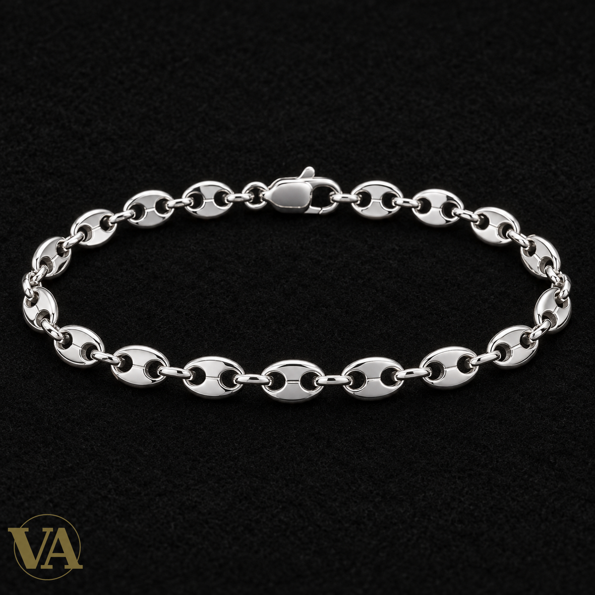 Bracelet homme Maille marine en argent 925 — 21 cm — sur feutre noir