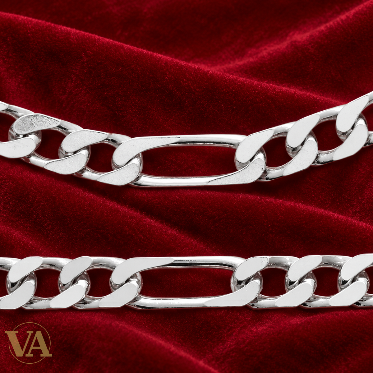 Bracelet Figaro 1+3 argent 925 sur fond rouge