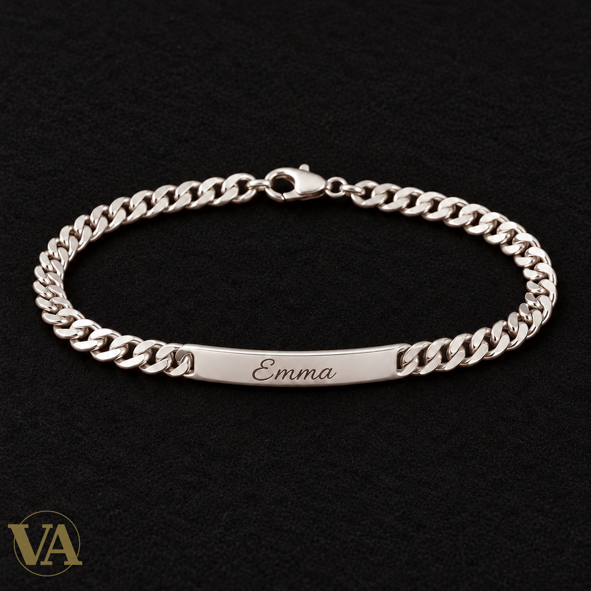 Gourmette argent 925 maille 5 mm en rond, exemple gravé Emma