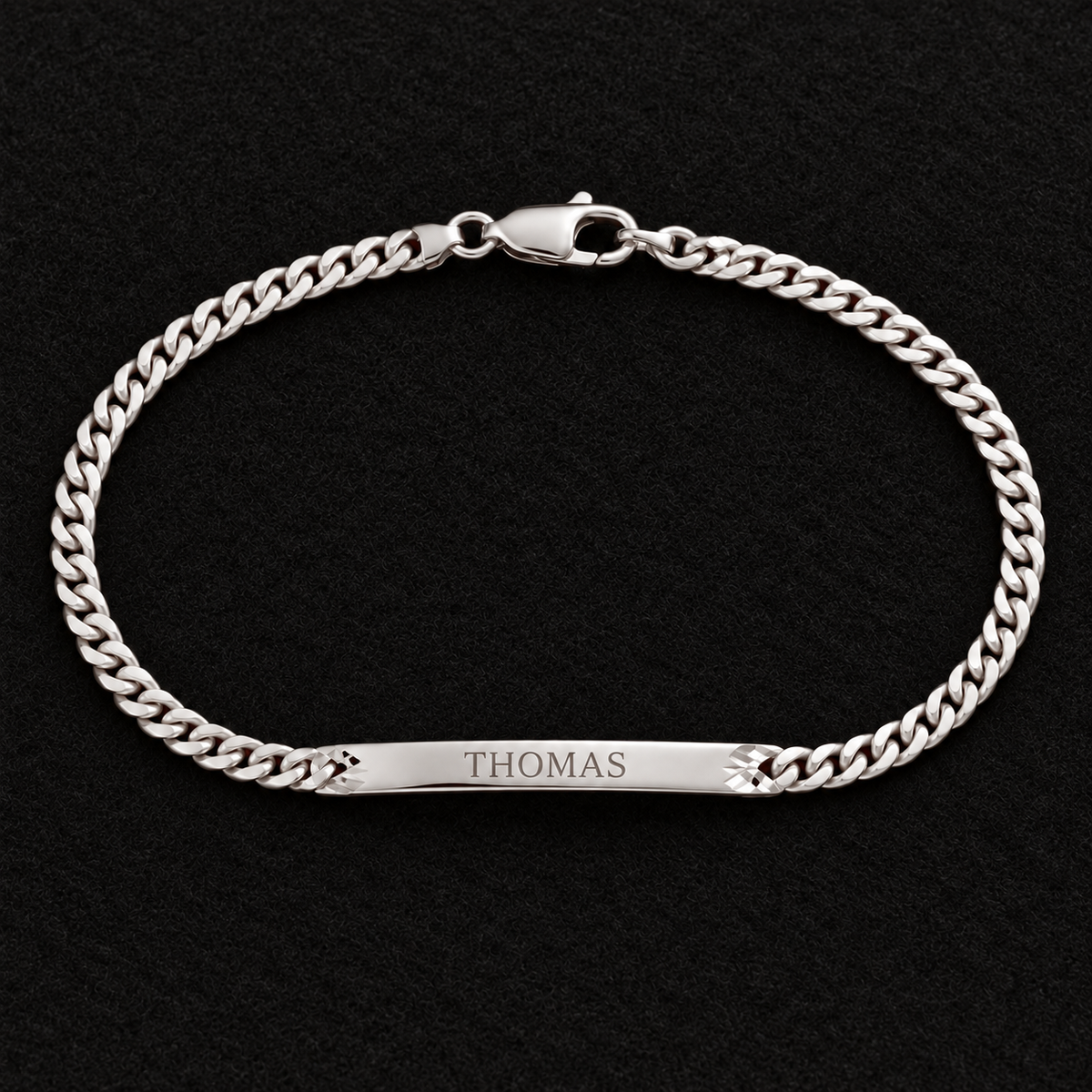 Gourmette homme argent 925 rhodié classique à plaque décorée 18 cm à graver - Argent 925 - Vindicta