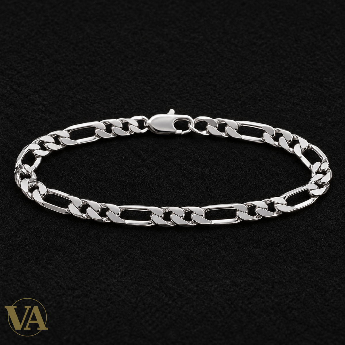 Bracelet homme Figaro 1+2 diamantée rhodié en argent 925 — 21 cm — sur feutre noir