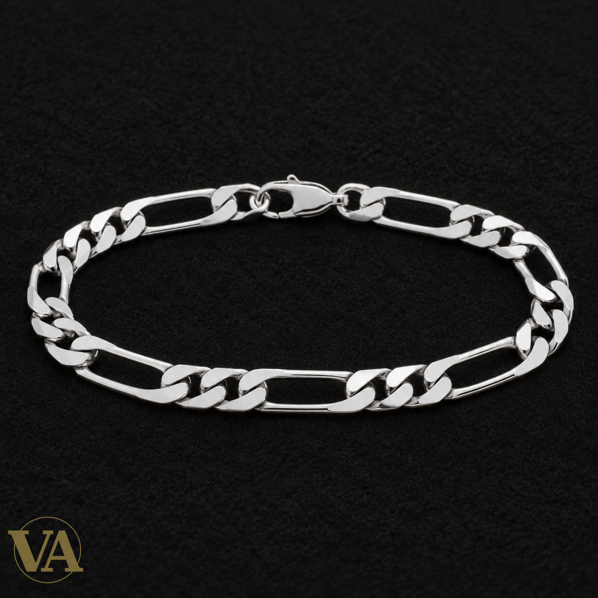 Bracelet homme Figaro 1+3 diamantée rhodié en argent 925 — 21 cm — sur feutre noir