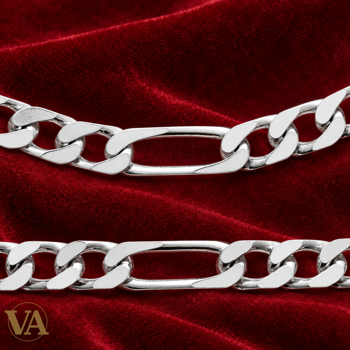 Bracelet homme argent 925 Figaro 1+3 rhodié sur fond rouge